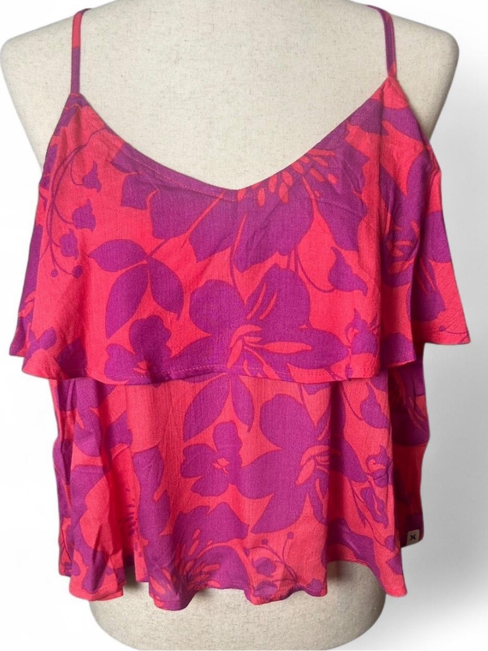 NWT Women’s Hurley Floral Ali Layered Cami Tank L Vacation Resort Beach‎ Pool